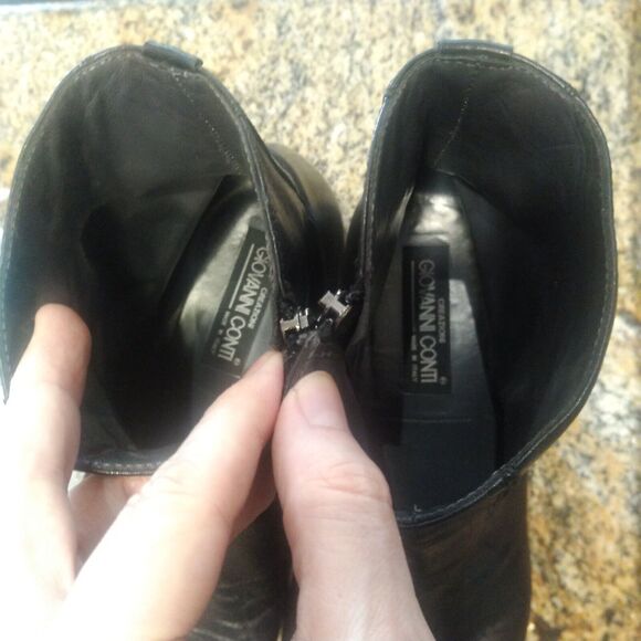 Giovanni Conti Mens black leather ankle boots decorative stitching US 10 EU 43 - Picture 11 of 14